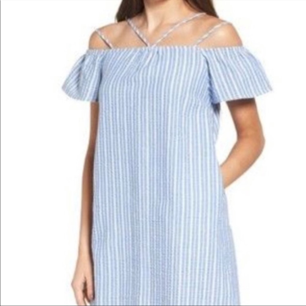 Lush Seersucker Blue Dress